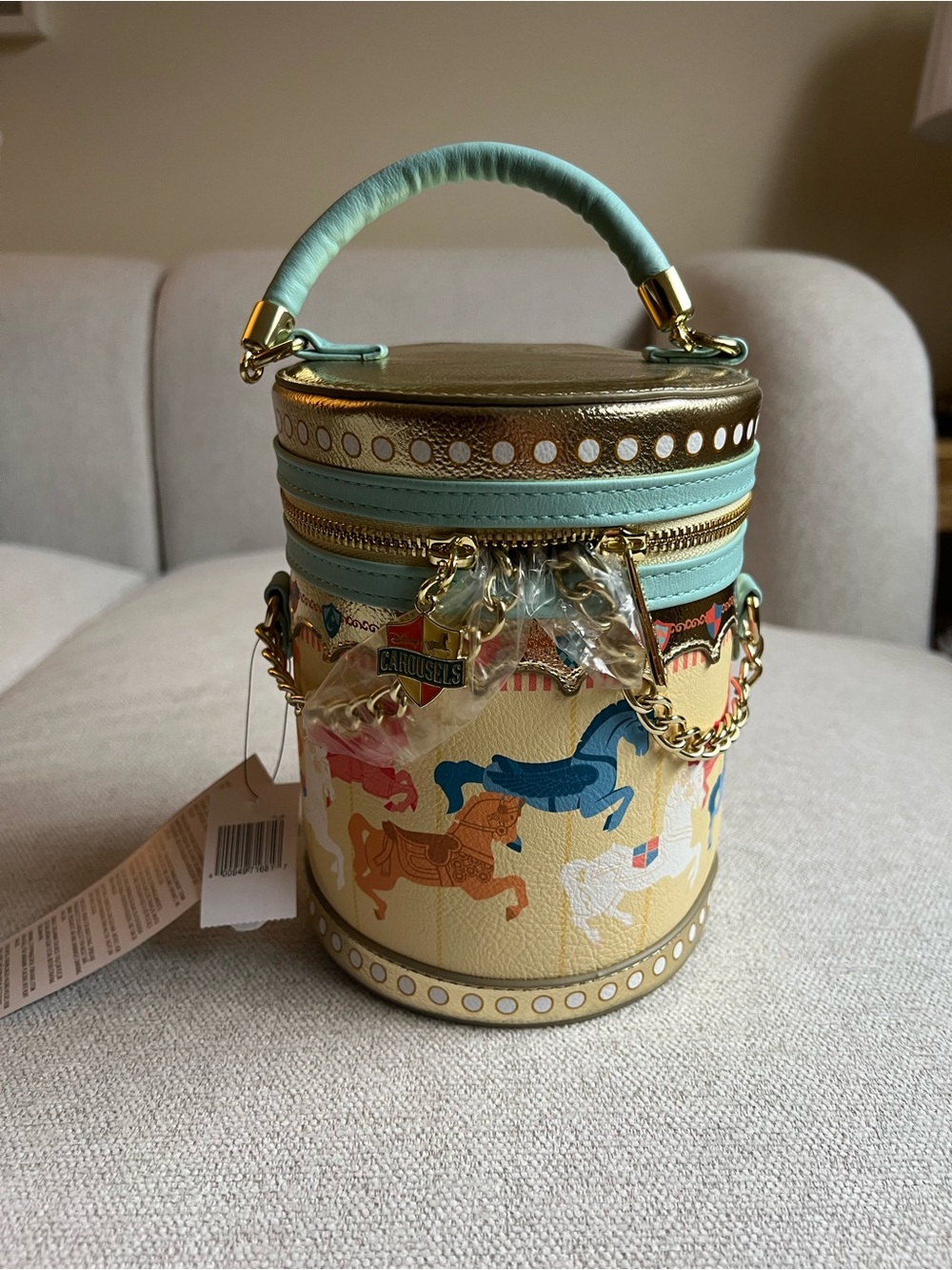 NWT Disney Loungefly Carousel-Print Mini Top-Handle/Cross body Bag